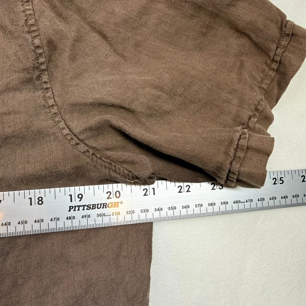 Banana Republic Mens M Brown 100% Linen Short Sleeve Military Safari Shirt